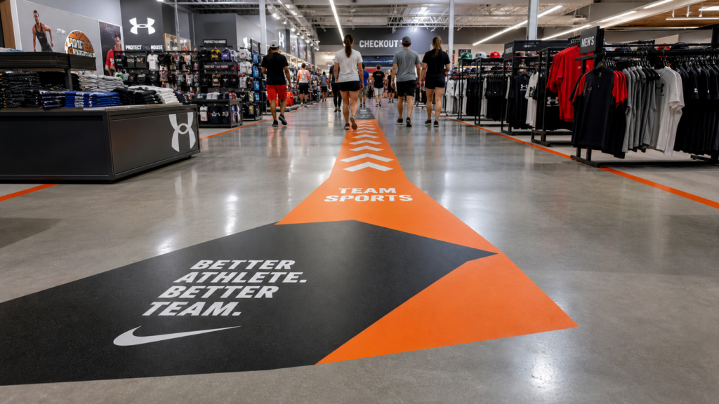 Retail floor graphics in store