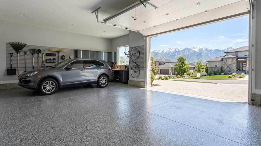 Garage floor coating in Salt Lake City home