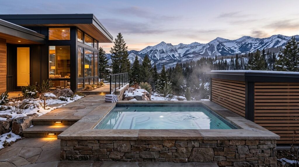 Custom hot tubs in Utah mountain home setting