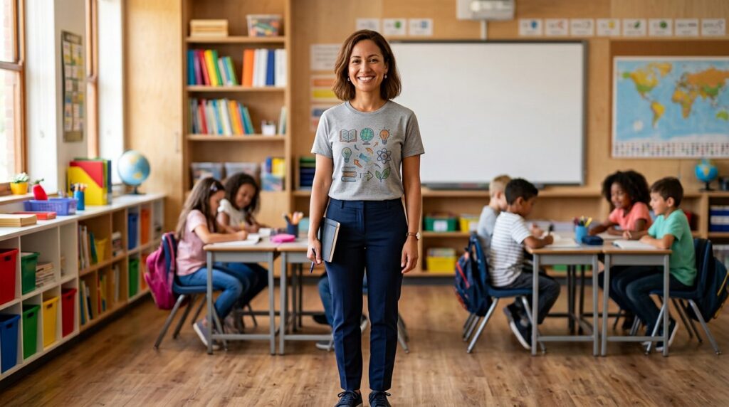 Teacher shirts styled for a modern classroom